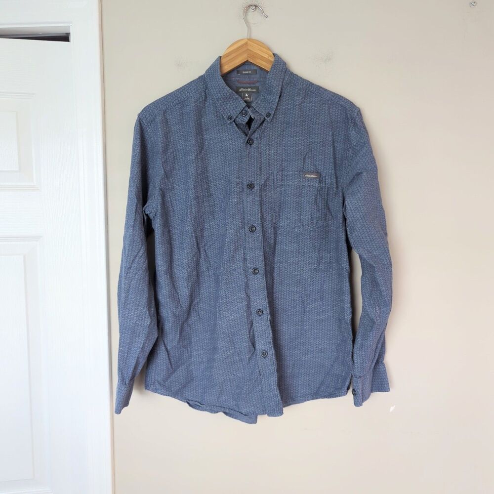 Eddie Bauer Men's Blue Textured Long Sleeve Button Down Classic Fit Shirt Medium